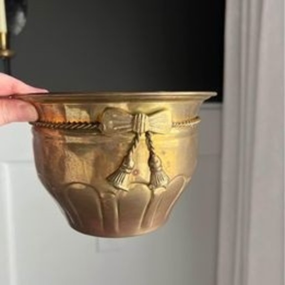 unbranded Other - Vintage Brass Planter Pot French Bow Tassel Grandmillennial Jardiniere Chintz